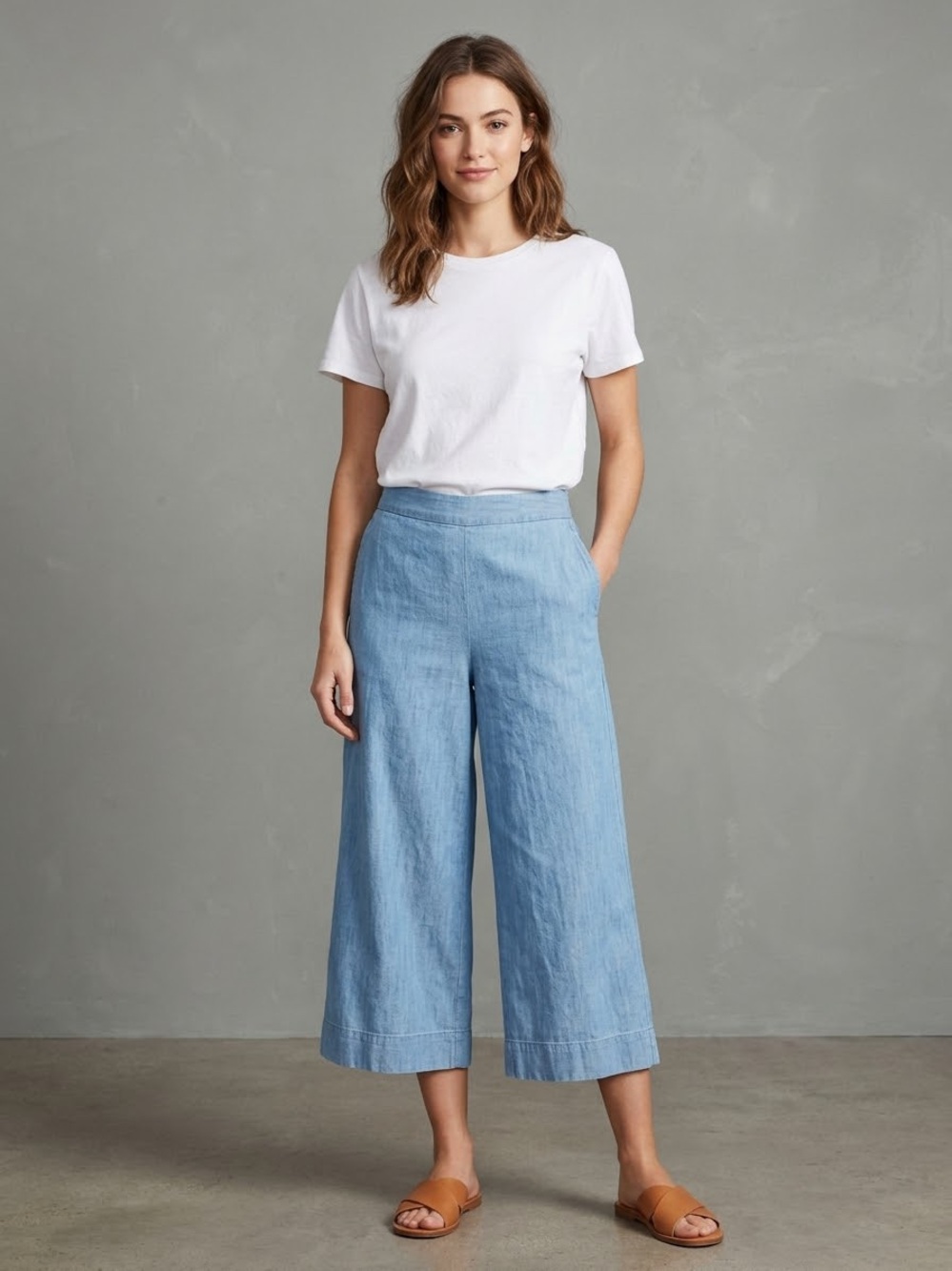 Madewell Linen Cotton Wide Leg Cropped Culottes Pull On Pants Beachy Casual